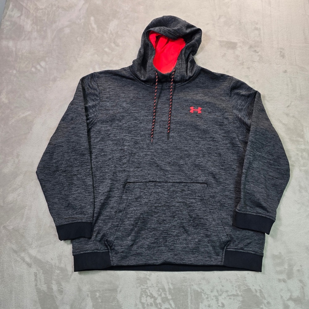 Under Armour Mens Hoodie Gray Space Dye Orange Logo Pullover Sweatshirt L